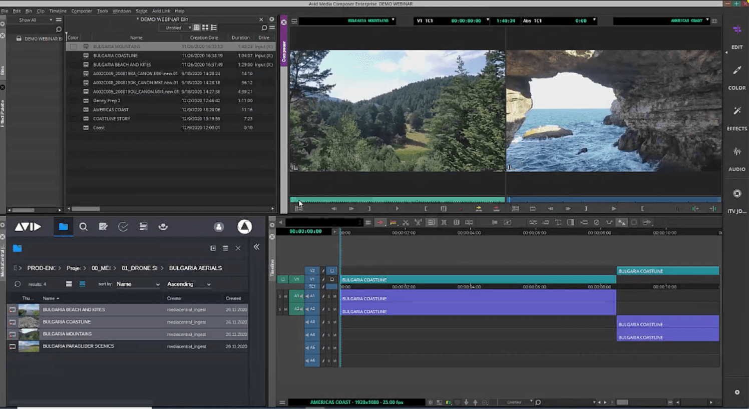 MediaCentral user interface