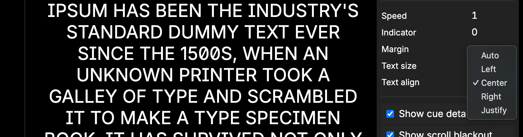 Prompter text alignment options