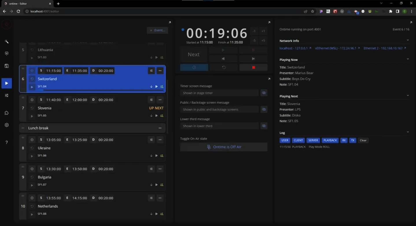 Ontime user interface