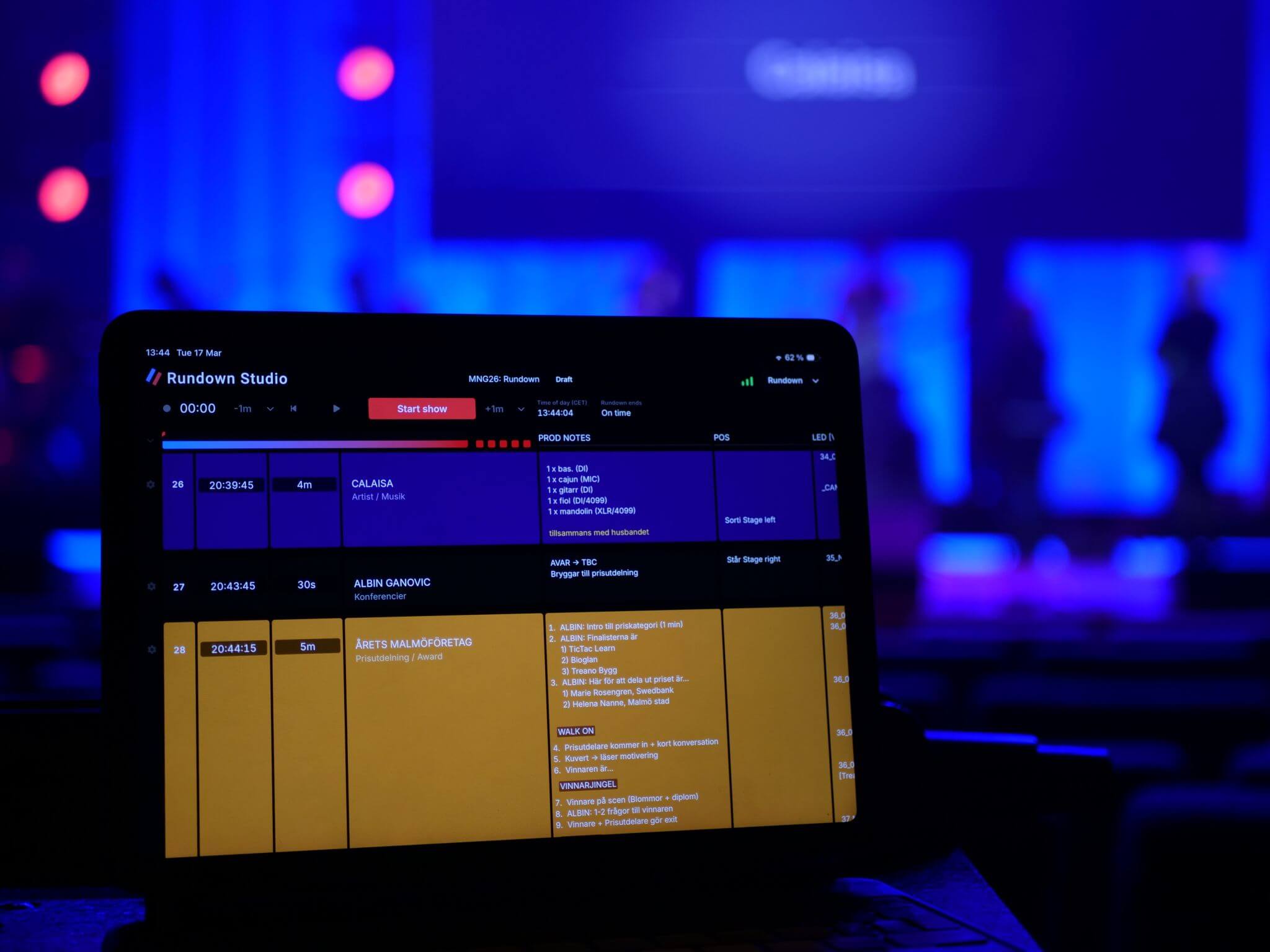 Rundown Studio on iPad at Malmö Live, ready for showtime