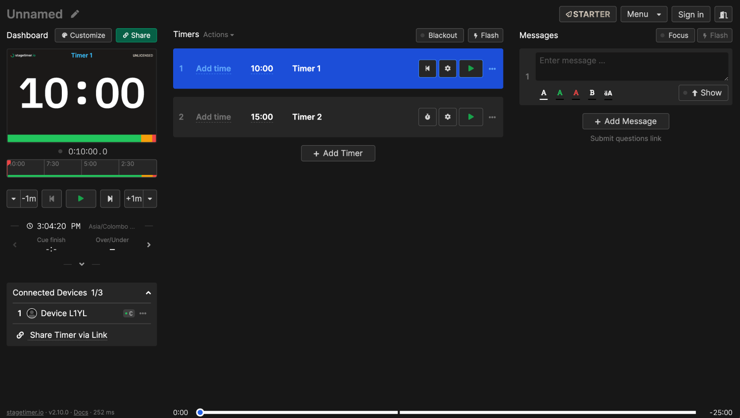 Stagetimer.io user interface