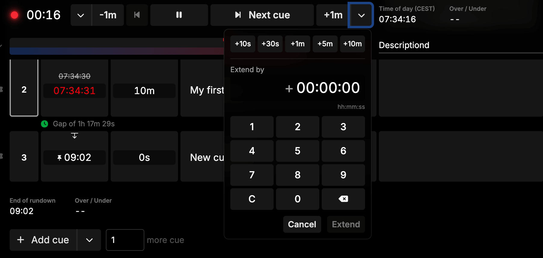 The full cue-adjust calculator