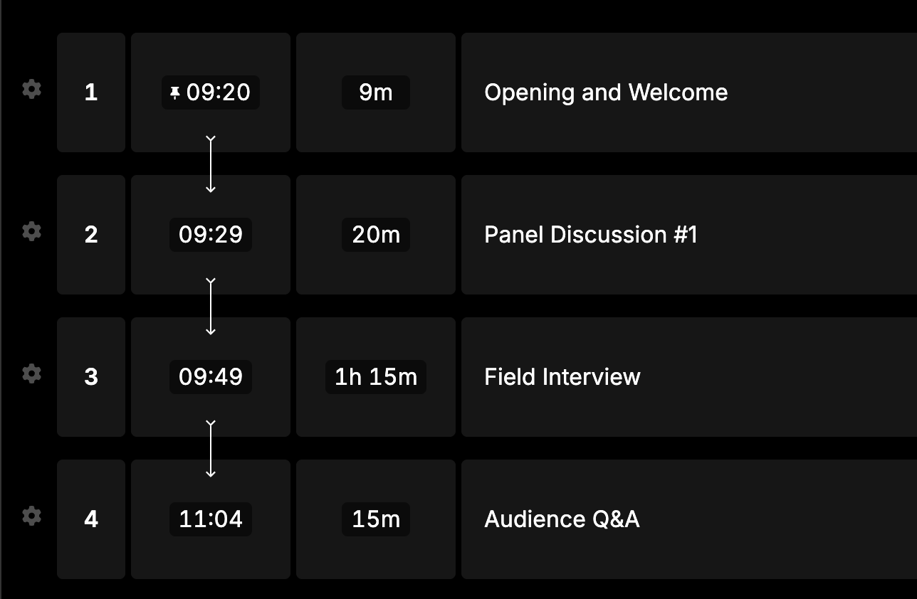 List of cues with auto-start enabled