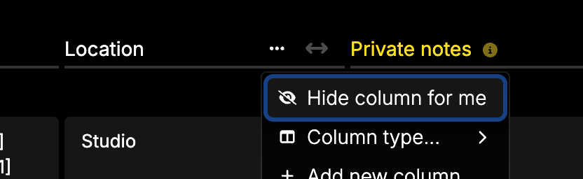 Hiding a column