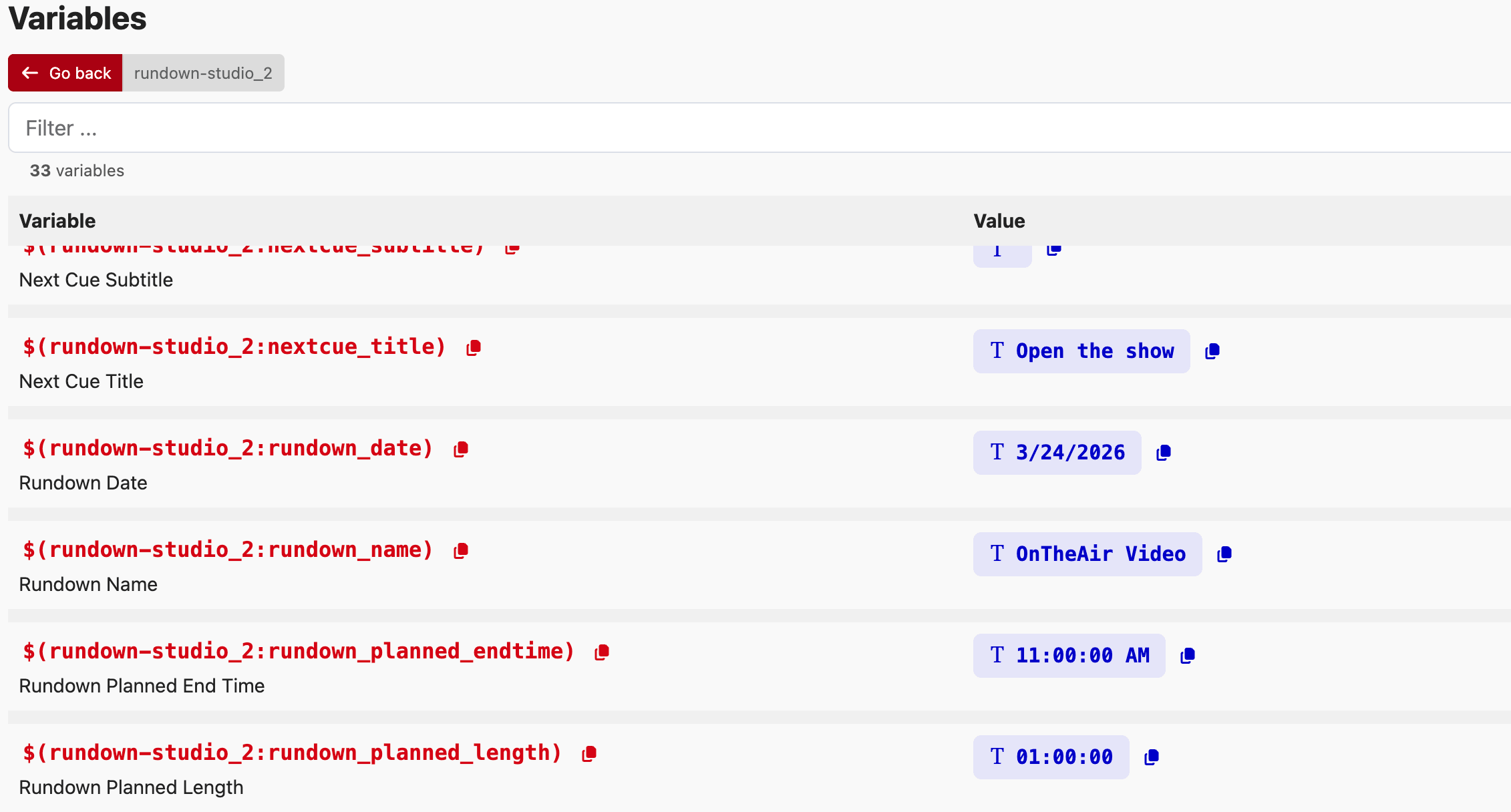 Variables in the module