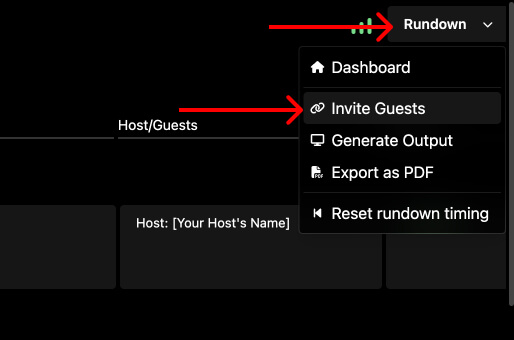Choosing Invite Guests in the rundown menu