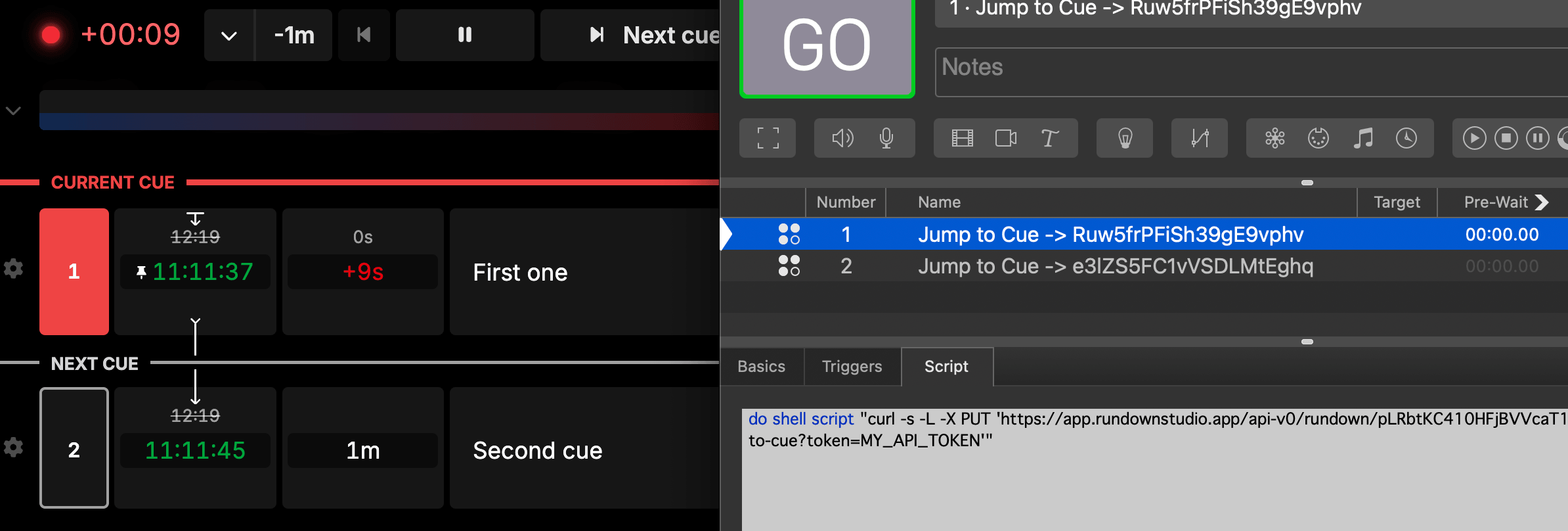 The rundown jumping to the triggered cue