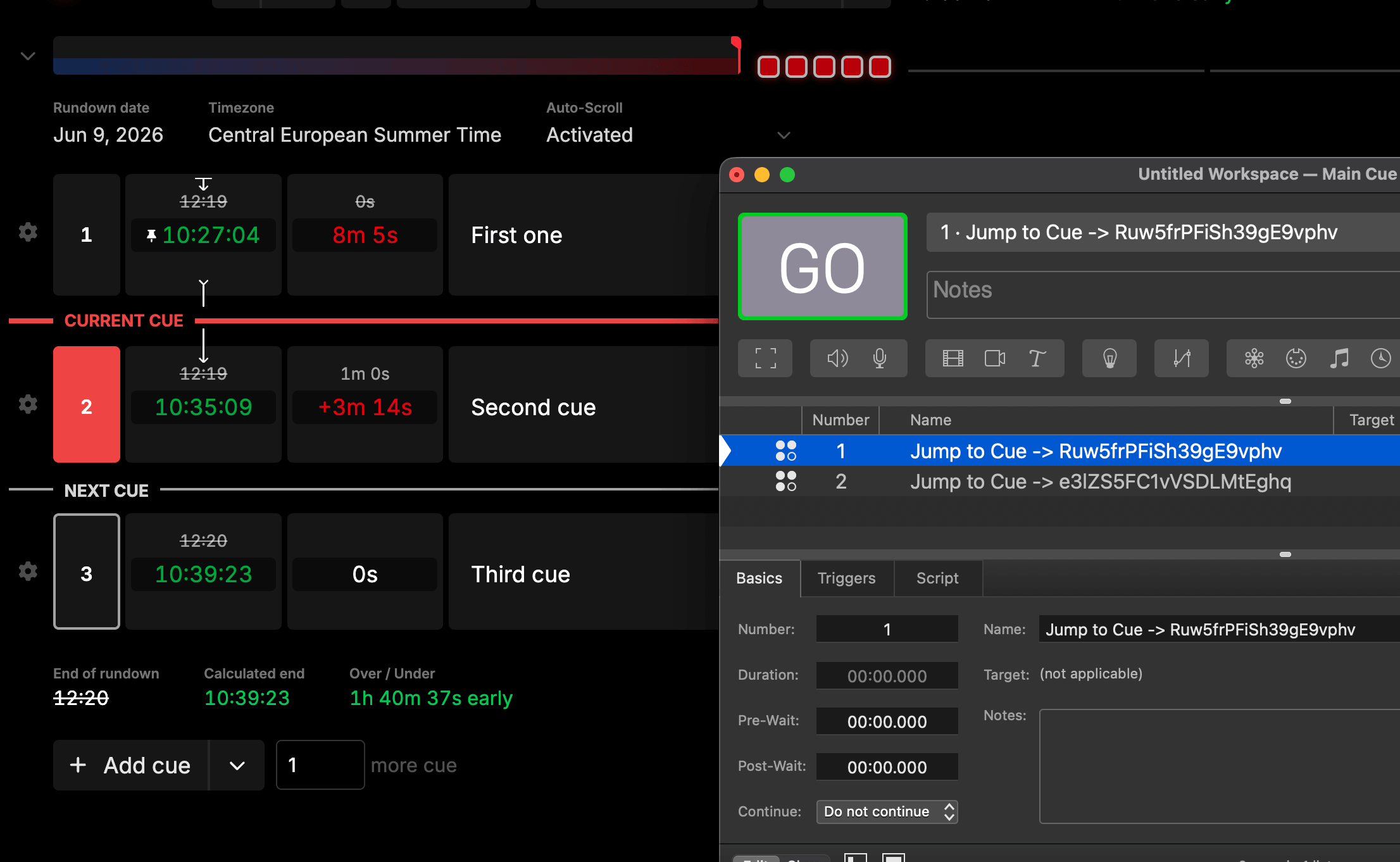 QLab and Rundown Studio running side by side