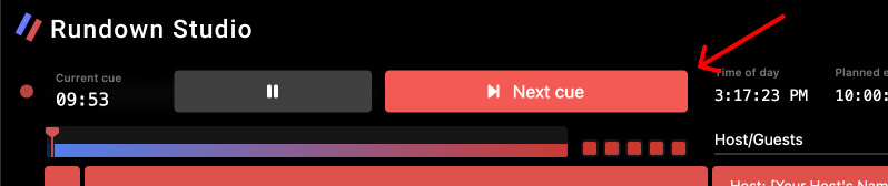Next cue button in Rundown Studio